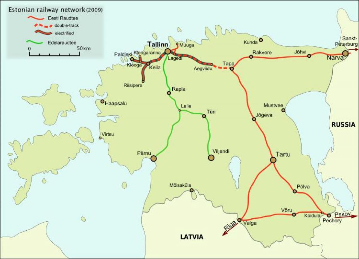 แผนที่ของภาษาเอสโทเนีย name railways